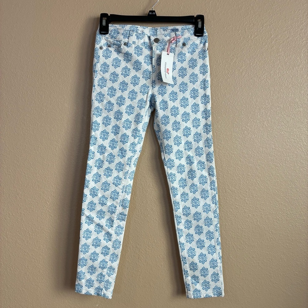Vineyard Vines New Size 10 Skinny Jeans Blue White Saylor Medallion Print Preppy